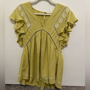 Free People Falling Water Boho Tunic in Citron, Size Small